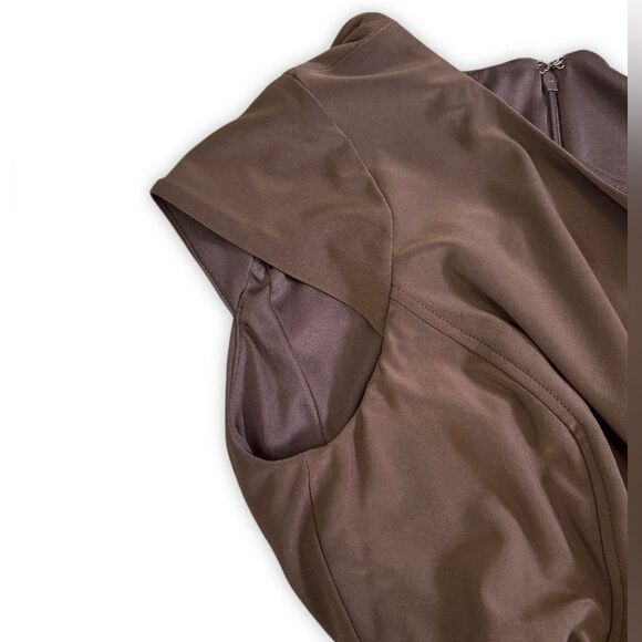 Anne Klein Brown Fit & Flare Dress with Belt | Cap Sleeve | Size 8 - Picture 8 of 13